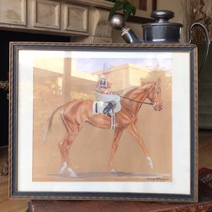 MARY ALICE LEITH THOMAS (Artist) Watercolor Horse & Jockey Derby Equestr…